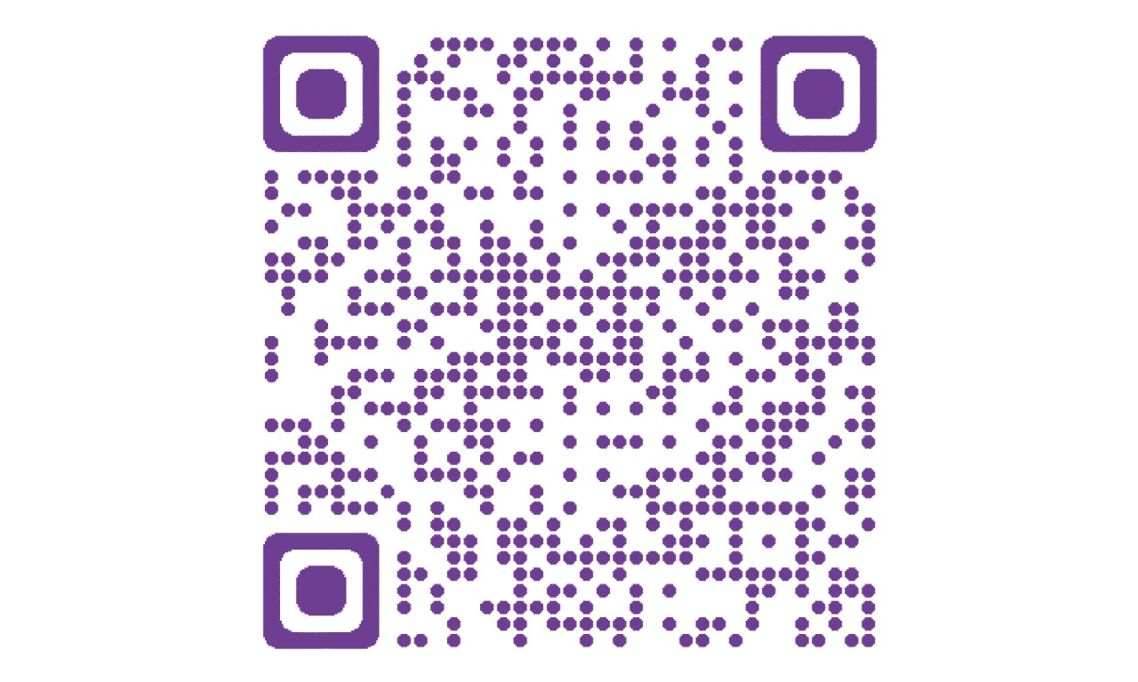 Purple QR code against white background.